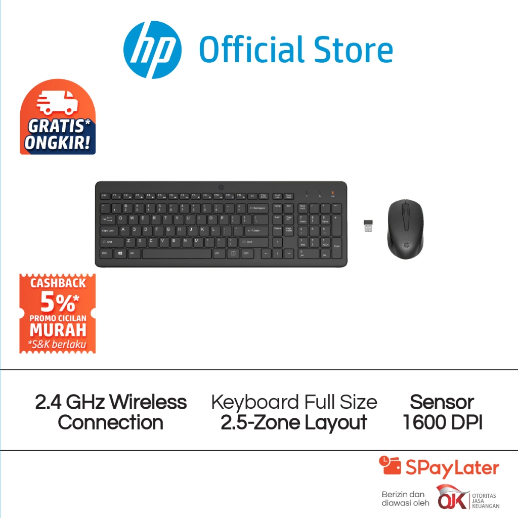 Mouse Wireless and Keyboard HP 330 Combination Black USB-A port 1600 dpi Garansi 1 Tahun Promo Murah