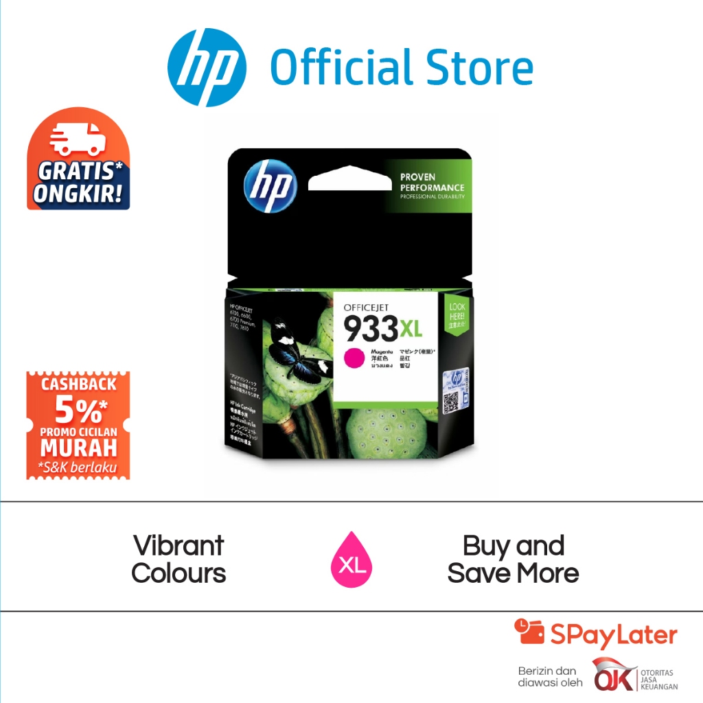 Tinta Printer HP 933XL High Yield Magenta Original Ink Cartridge Asli Colour Warna Officejet 6100 eP