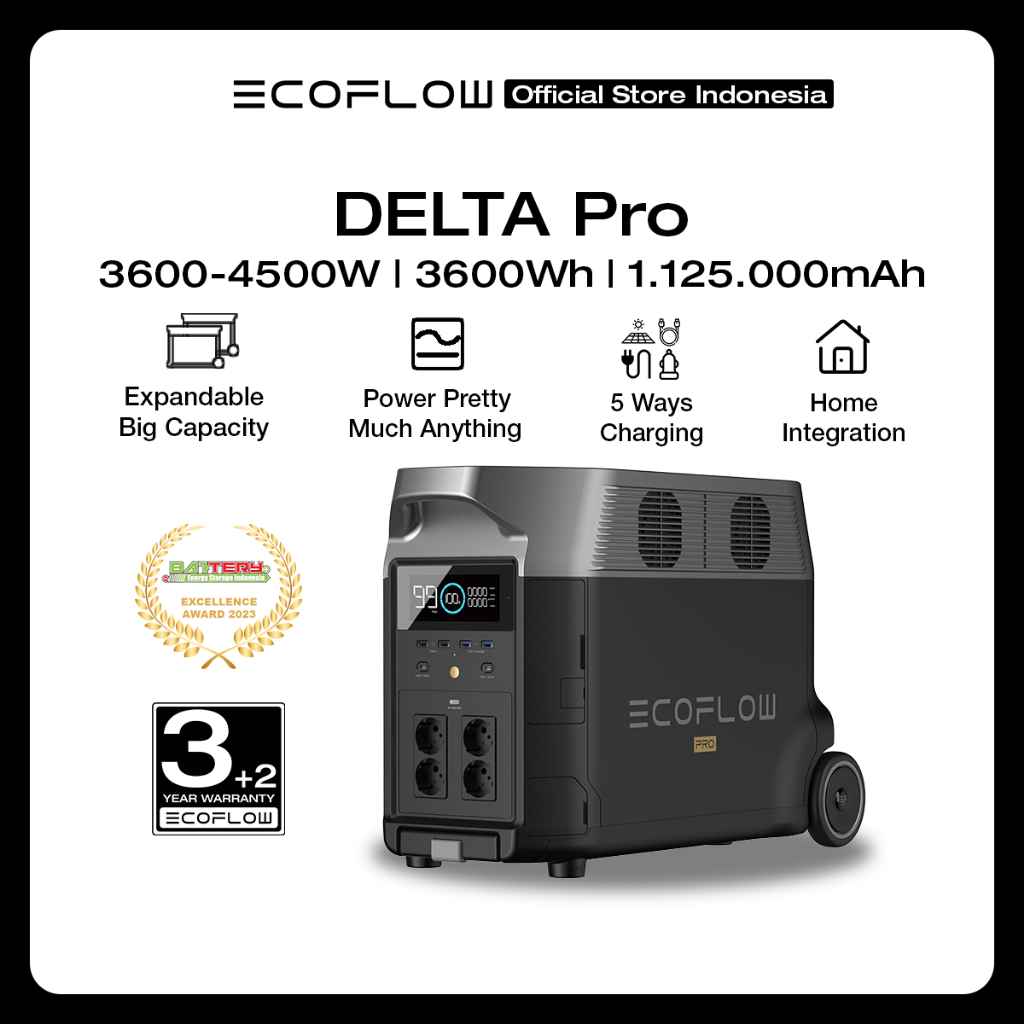 EcoFlow DELTA Pro 3600Wh 3600W-4500W Power Station Portable with Wheels - Jenset Baterai Pembangkit 