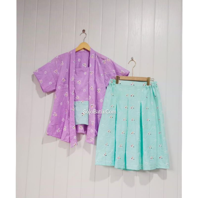 SETELAN BATIK WANITA KUTUBARU UNGU IJO MINT