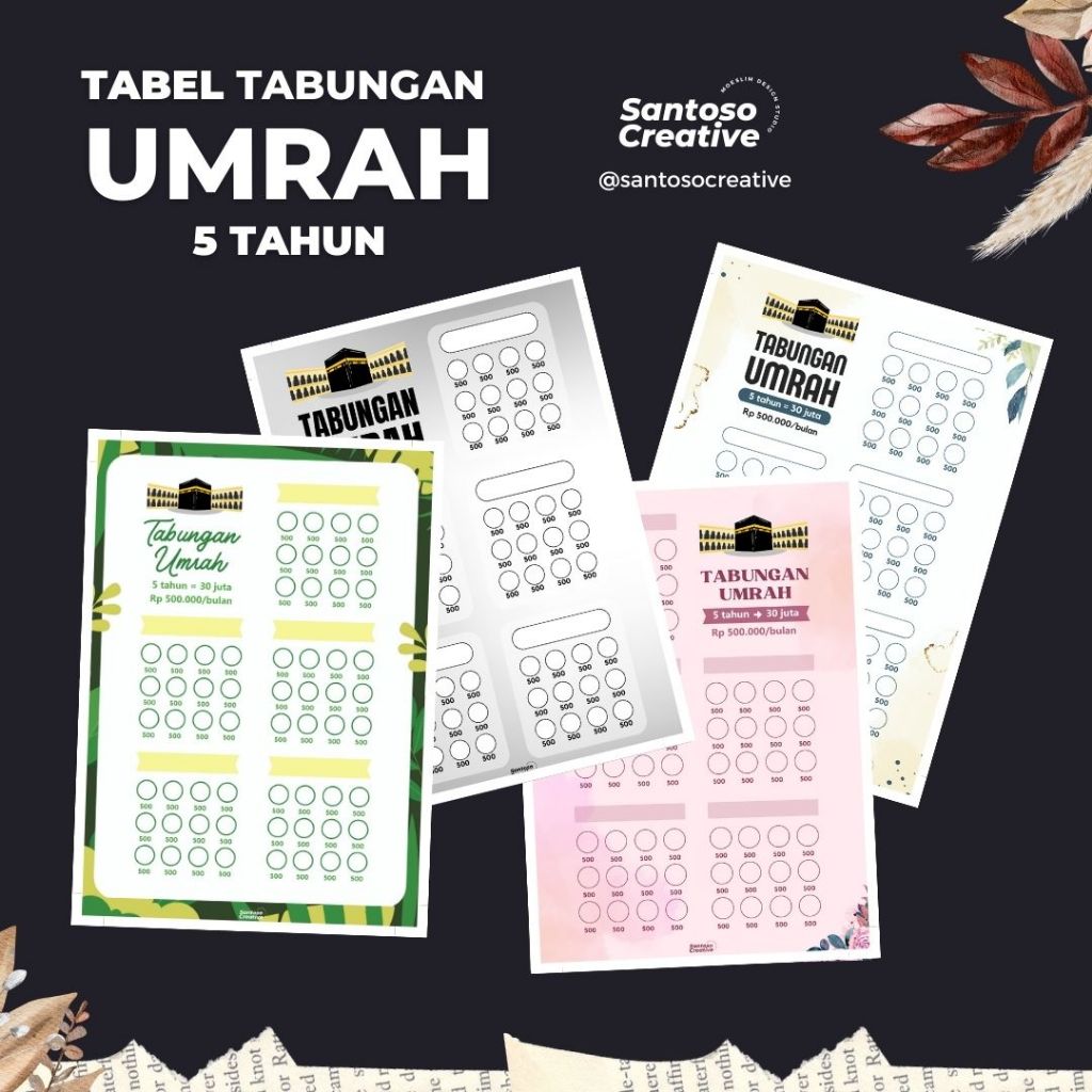 

[Santoso Creative] TTU-5 Tabel Tabungan Umrah 5 Tahun - Nabung Umroh, Anggaran Ibadah Umrah