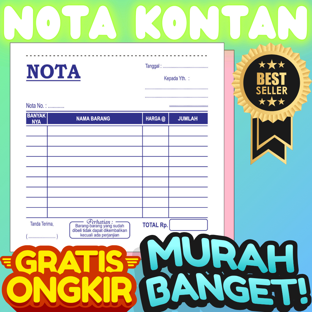 

[100 LEMBAR] Nota Kontan Ukuran 1/6 Folio Termurah Berwarna