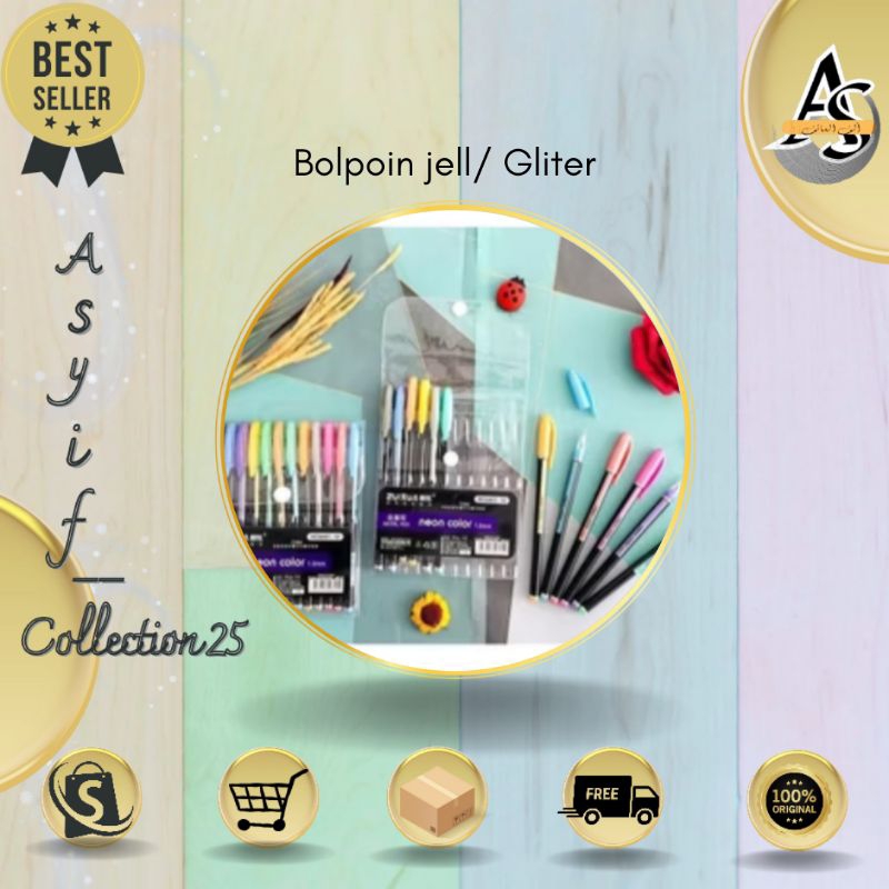 

Bulpoin Gell/Gliter 1 Set ||Asyif Collection 25 pulpen warna warni 12 warni