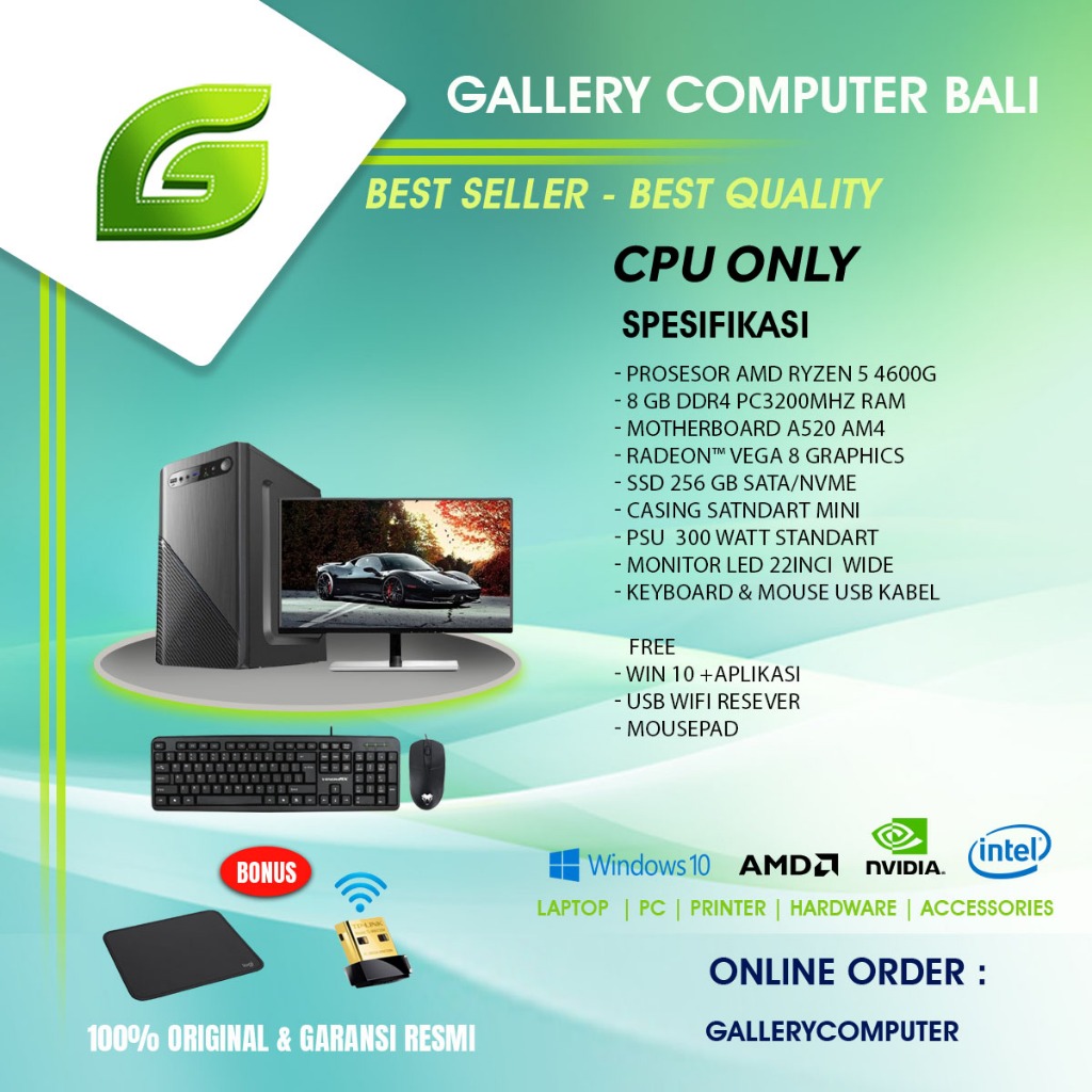 ( cpu + monitor 22inci ) komputer pc rakitan amd ryzen 5