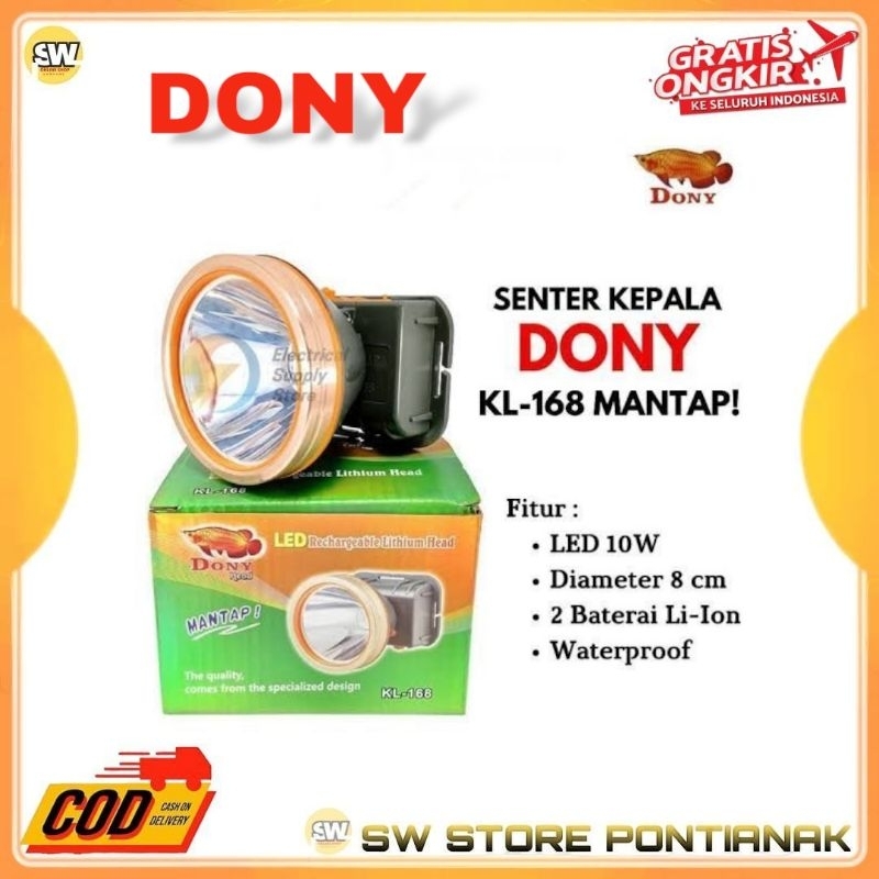 SENTER KEPALA DONY LED KL 168 10 WATT MANTAP / HEADLAMP CHARGER DONY LED KL-168 ORIGINAL PUTIH DAN K