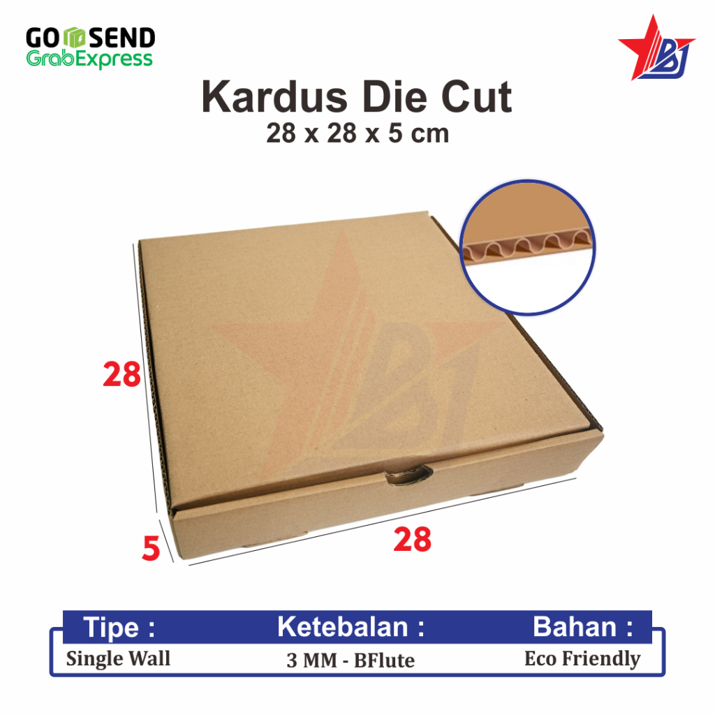 

Kardus Die Cut Pizza Polos 28X28X5 Cm Single Wall, Tebal 3 MM