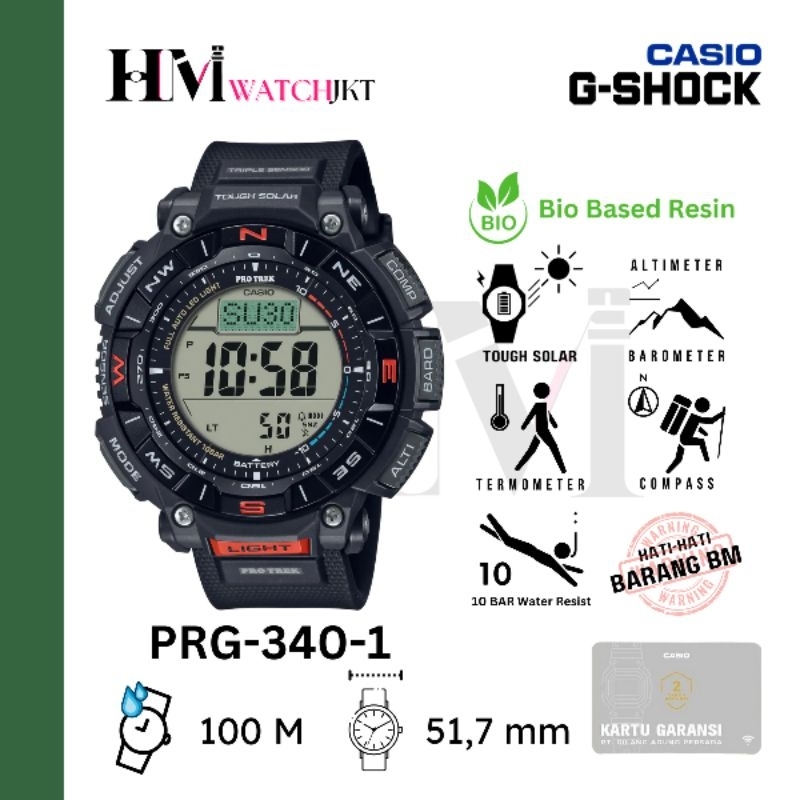 CASIO PROTREK PRG-340-1DR Jam Tangan Pria Original Outdoor Gunung Digital Antiair PRG-340-1 PRG-340