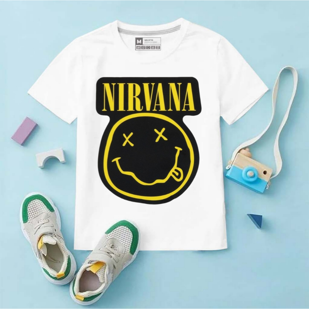 Kaos Anak Nirvana Lengan Pendek Putih Kaos Distro Anak Cotton Combed Untuk Usia 2 Sampai 10 Tahun