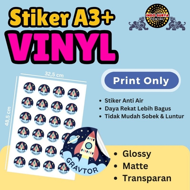 

Stiker Vinyl Custom Label Kemasan A3+ (Print Only)