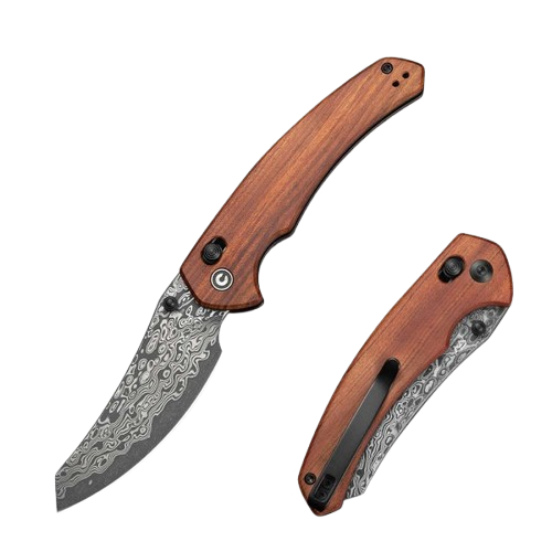 CIVIVI Sixgill Thumb Stud & Crossbar Lock Knife Guibourtia Wood Handle (3.41" Damascus Blade) C24050