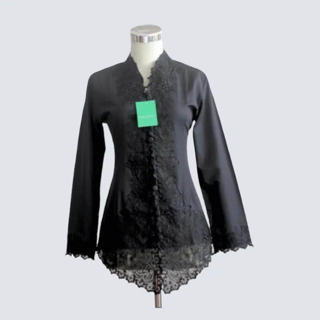 Atasan Kebaya Encim Senada Tangan Panjang Bahan Katun Halus Warna Hitam