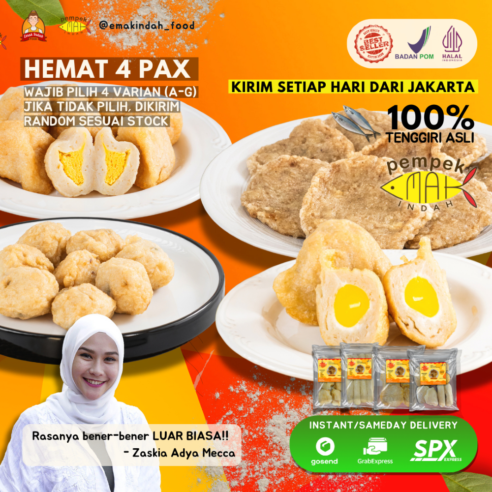 

PEMPEK EMAK INDAH - PEMPEK MPENAK PALEMBANG ASLI IKAN TENGGIRI - Paket Hemat 4 Pax WAJIB PILIH VARIAN