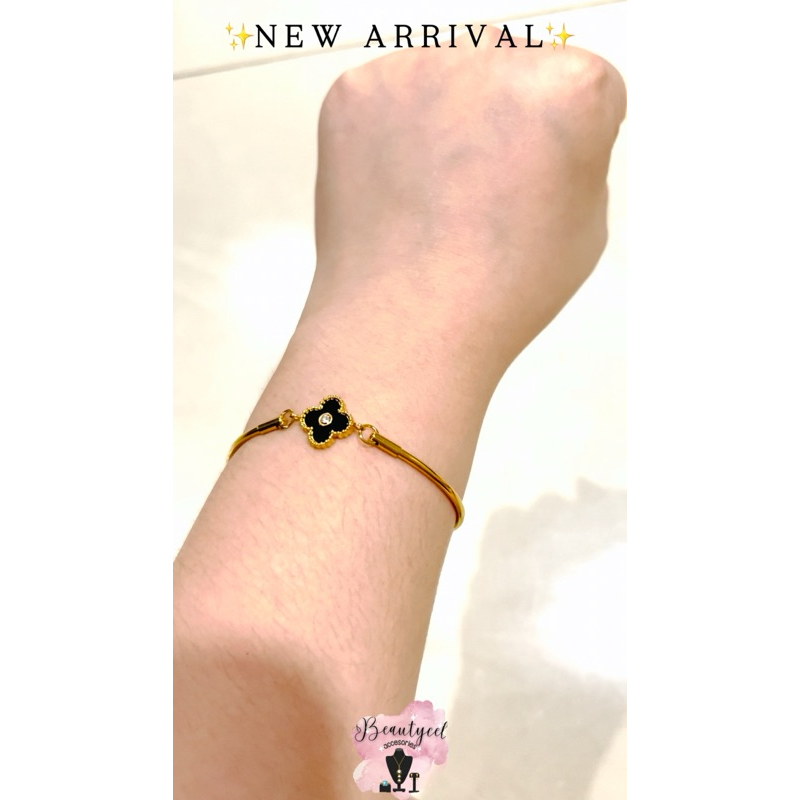 Gelang titanium gold bunga hitam ring