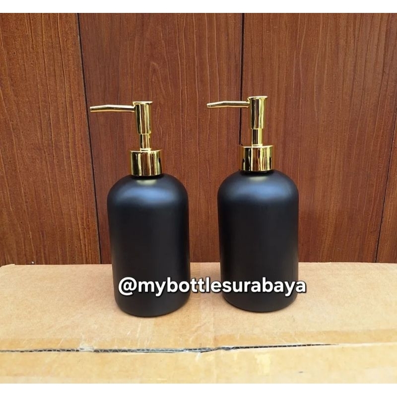 botol pump kaca hitam putih non box,botol sabun kaca 500ml