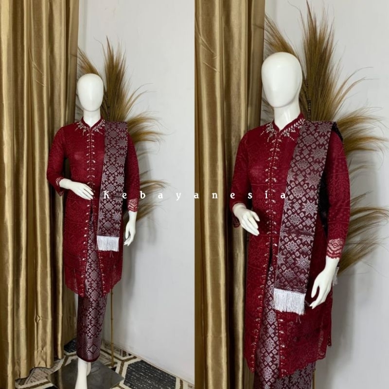 Kebaya Tunik brokat krah sanghai songket selendang bahan brokat kombinasi payet