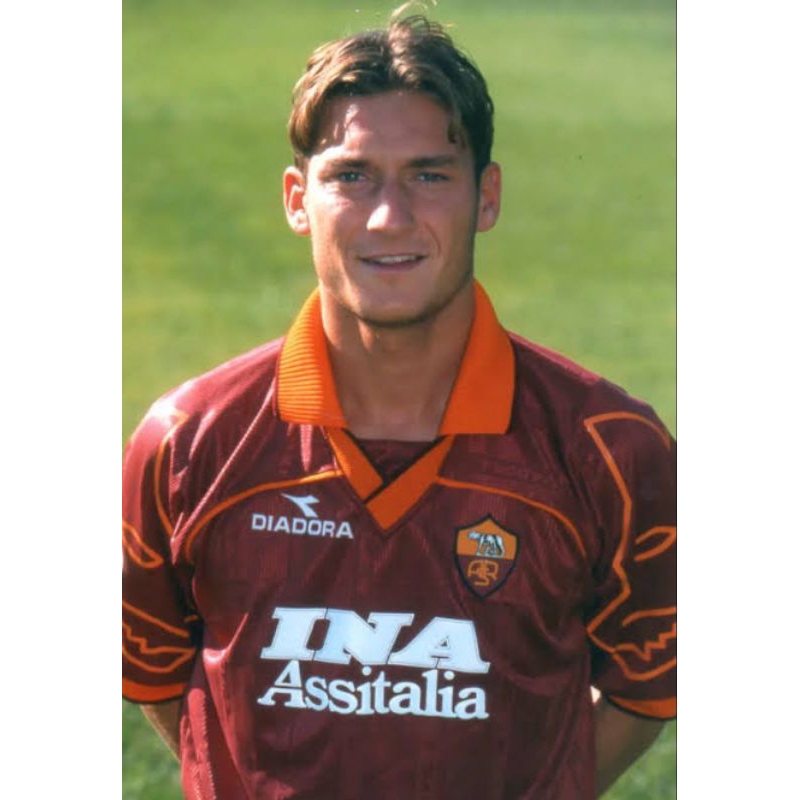 Gratis Nameset Totti + Patch Lega Calcio Jersey Retro Long Sleeves AS Roma 1999 2000 Size L