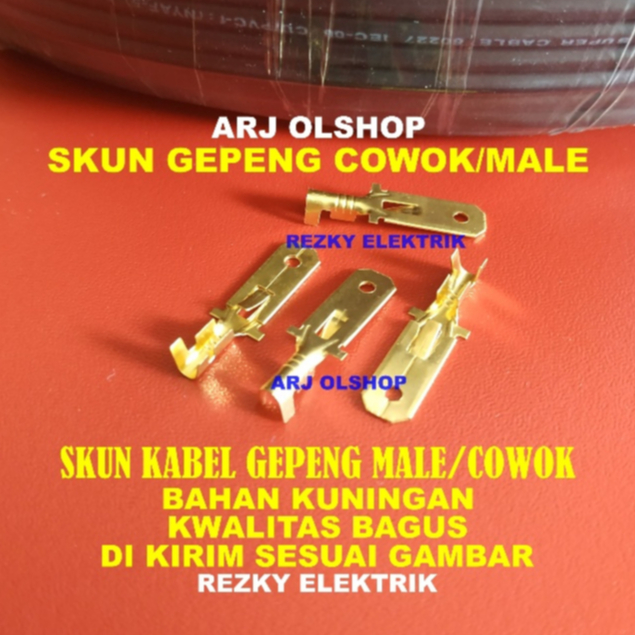 Skun Gepeng Cowok / Skun Gepeng Male / Skun Motor Mobil/ Skun Kabel/ Socket Motor/ isolator/ Soket M