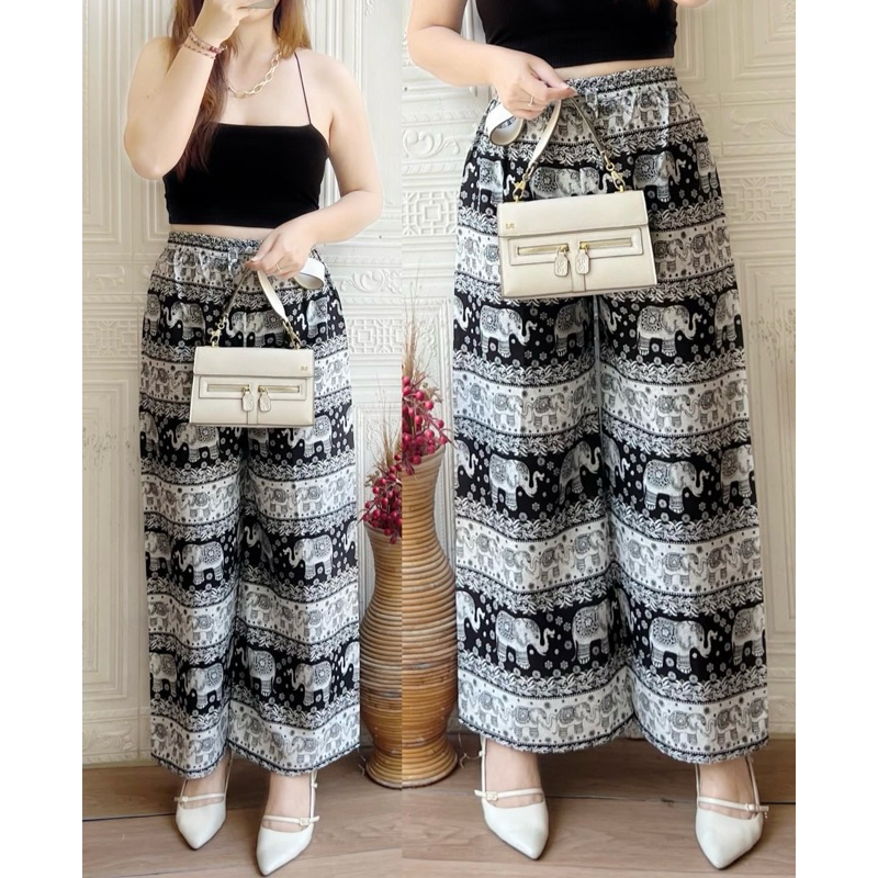 Celana kulot Basiv Motif Gajah Thailand VIRAL / Celana Kulot Gajah Wanita Jumbo Bahan Rayon Premium 