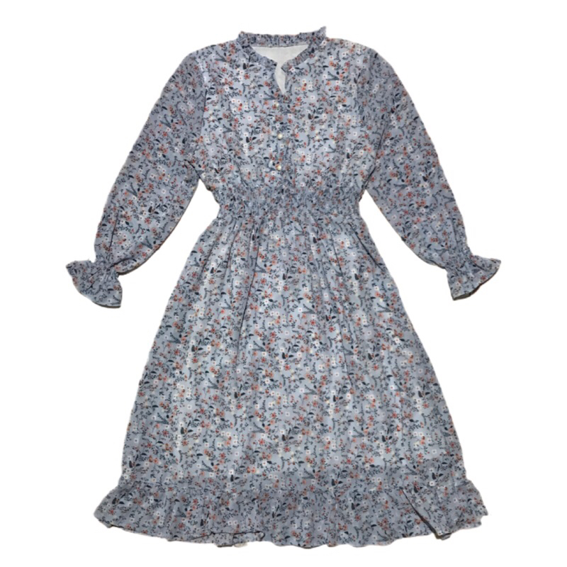midi dress floral blue preloved fairy