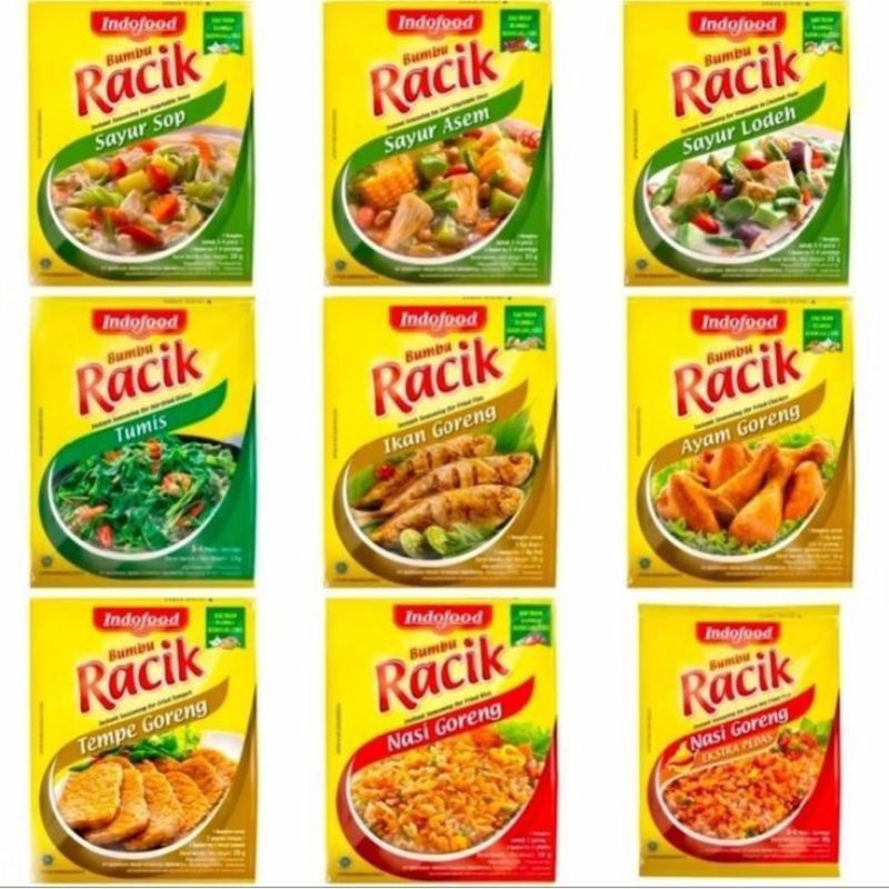 

Racik bumbu instan isi 12 renceng ikan, tempe, ayam, sayur sop, lodeh, sayur asem