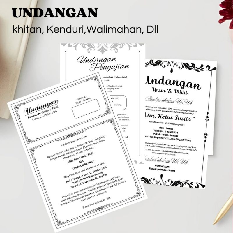 (HVS BAGI 2)Undangan Pernikahan, Khitanan, Tasyakuran, Walimahan Kertas HVS Paling Murah Ukuran F4 d