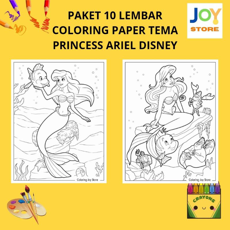 

PAKET 10 Lembar Kertas Gambar Mewarnai Tema Princess Ariel Disney Ukuran A4 150 gsm - Coloring Paper 052