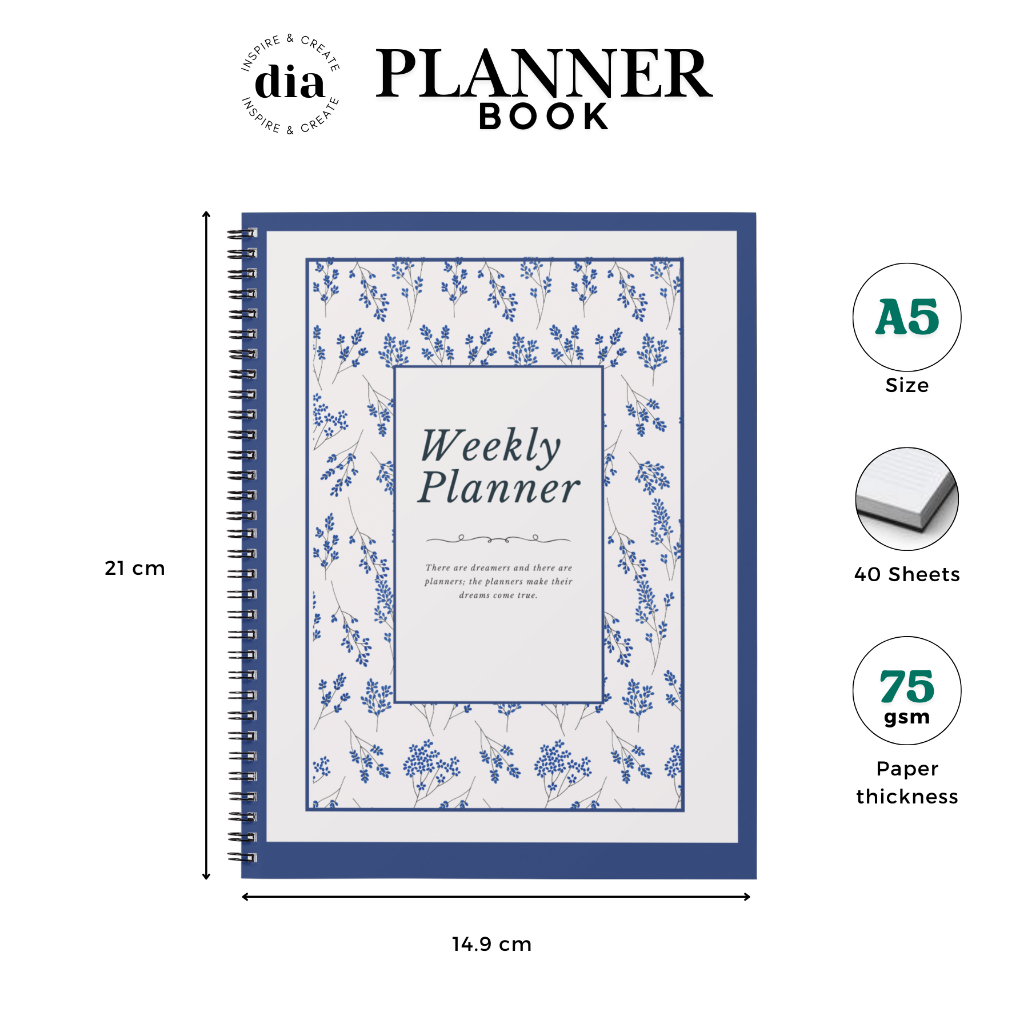 

Dia - Weekly Planner Flowery A5 Aesthetic Vintage Special Edition Spiral Notebook Buku Tulis Jurnal