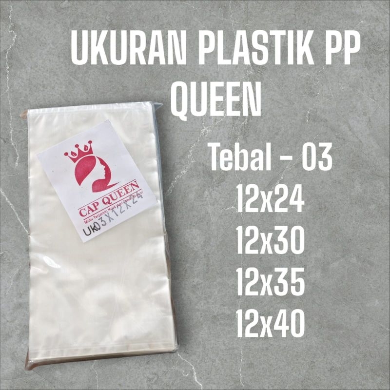 Plastik PP /potongan Queen Tebal 03 Ukuran 12x24 12x30 12x35 12x40
