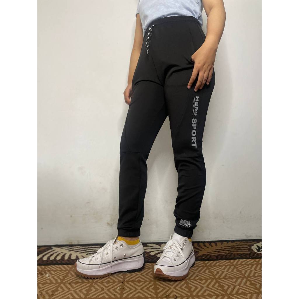 Celana Jogger Panjang Pria Wanita Hitam Elastis Gym Fitnees OIahraga Karet Bawah