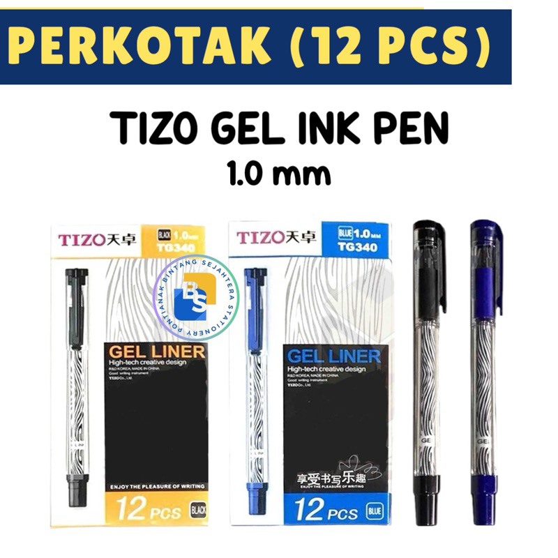 

12 Pcs - Pulpen Pen TIZO GEL INK PEN (1,0 mm) TG340 HITAM BIRU