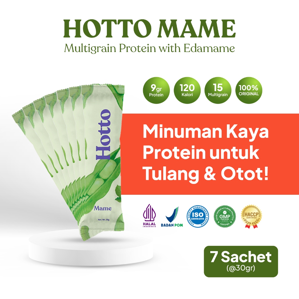 

HOTTO MAME - 7 Sachet | Multigrain Protein With Edamame | Minuman Kaya Protein untuk Tulang & Otot!