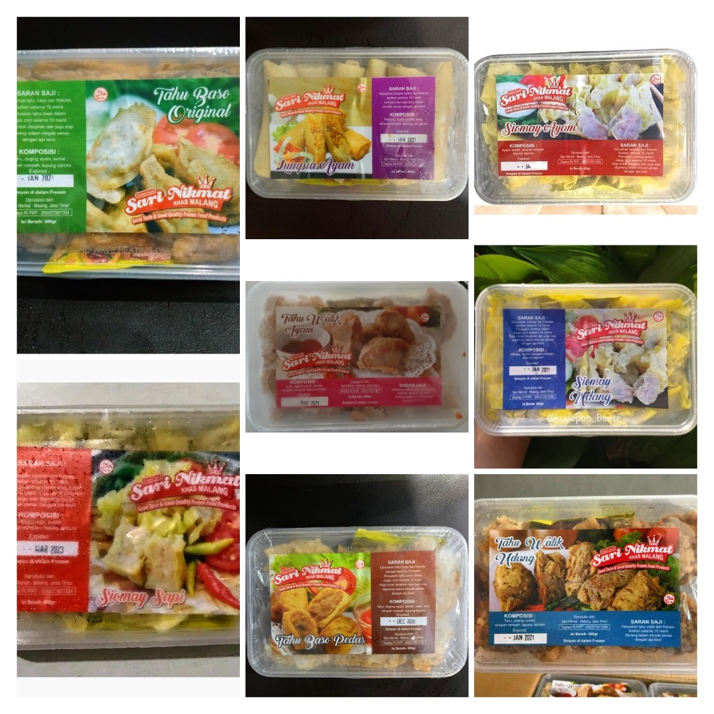 

Sari Nikmat Produk | Camilan Khas Malang | Tahu Bakso Ori /Pedas | Siomay Ayam/Udang | Donat Kentang | Lumpia Ayam | Tahu Walik Ayam/Udang
