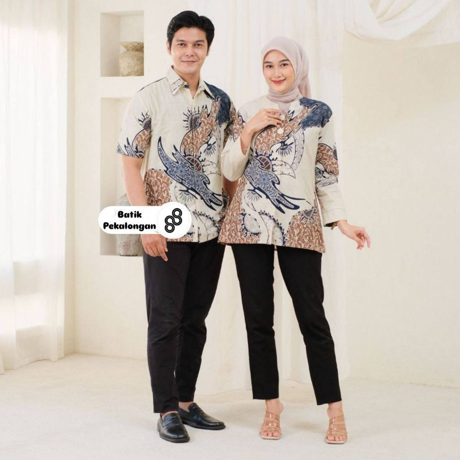 BATIK PEKALONGAN 88 - Couple Hem & Blouse Blarak Batik Bahan Katun Prima Atasan Kerja Seragam nb