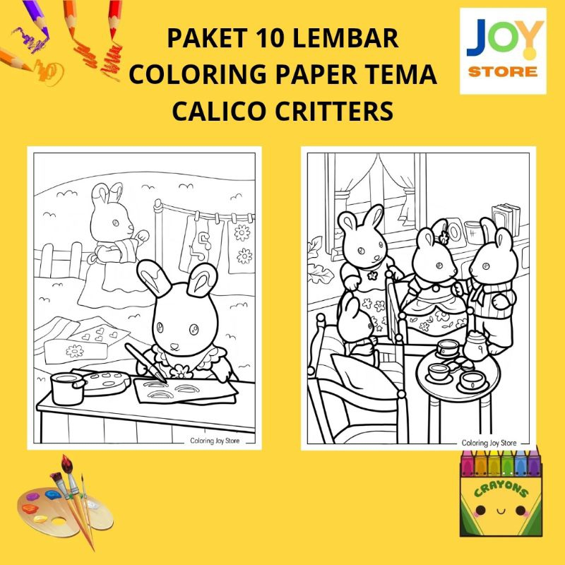 

PAKET 10 Lembar Kertas Gambar Mewarnai Tema Calico Critters Cute Ukuran A4 150 gsm - Coloring Paper 053