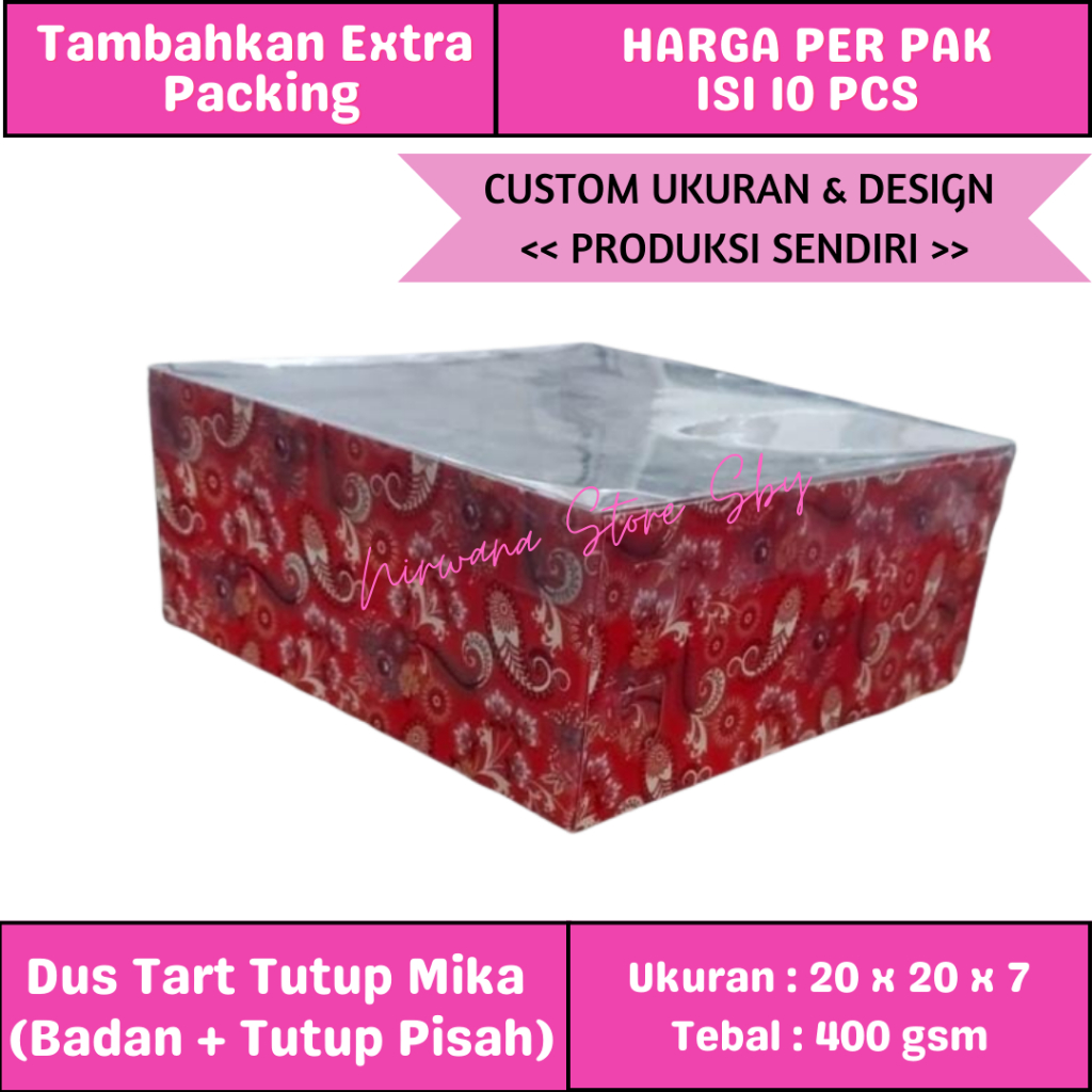 

Dus Tart Tutup Mika 20x20x7 / Dus Kue / Box Nasi / Kotak Nasi