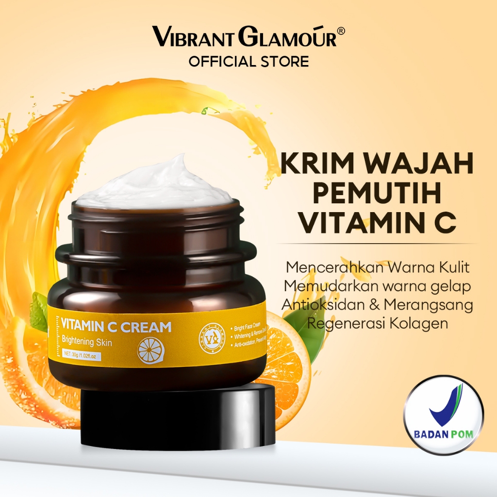VIBRANT GLAMOUR  Vitamin C Cream 30g Krim Wajah Vitamin C Alam Menghambat Melanin Memutihkan Kulit B