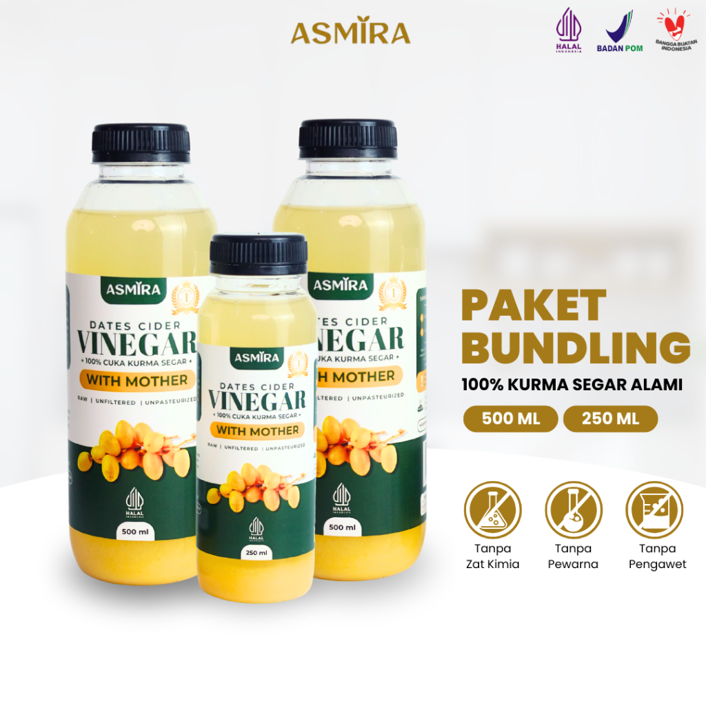 

Paket Bundling Asmira Cuka Kurma Segar Alami With Mother 2 Botol 500ml & 1 Botol 250ml