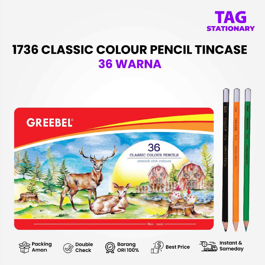 

GREEBEL Pensil Warna / Isi 36 Warna / 1736 CLASSIC COLOUR PENCIL TIN CASE / Timur Agung Grosir