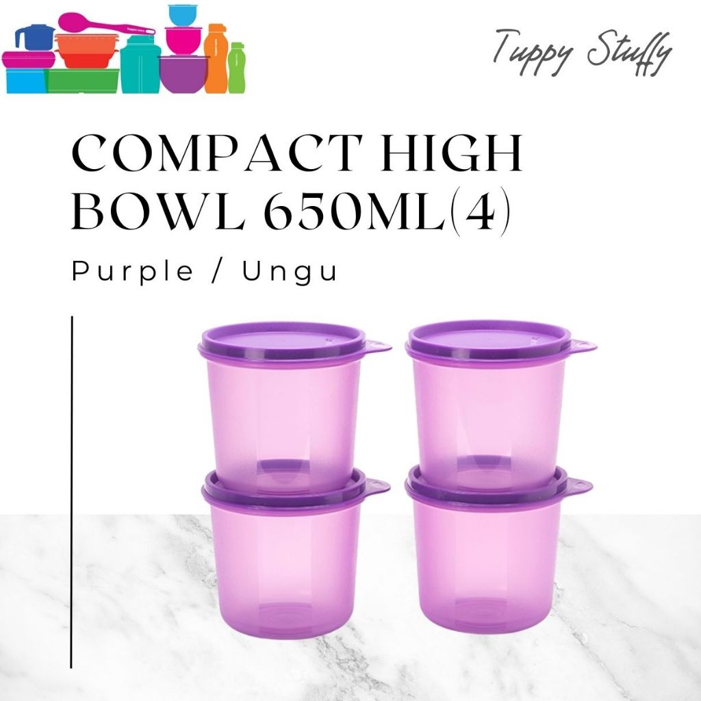 Tupperware Compact High Bowl 650ml (4) Ungu | Toples Cemilan Tempat Kue Kecil,Permen,Makanan Berkuah