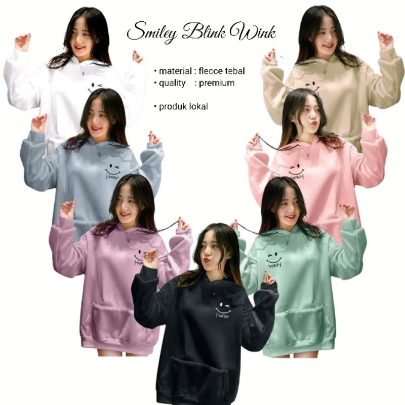 Couple Sweater Hoodie Smiley Blink Wink Sweater Hoodie Cewe Cowo Oversize