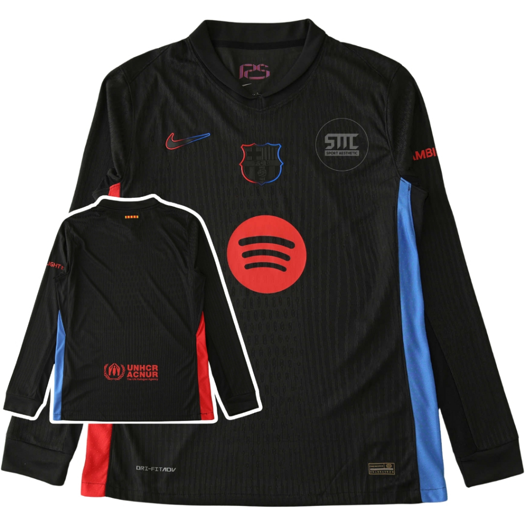 Jersey Barcelona Lengan Panjang Player Issue 2024 2025 Away Baju Bola Barca LS PI Long Sleeve Hitam
