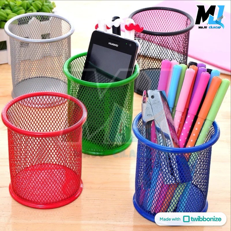 

Tempat Pen / Pensil Keranjang Jaring Besi Hitam/Warna