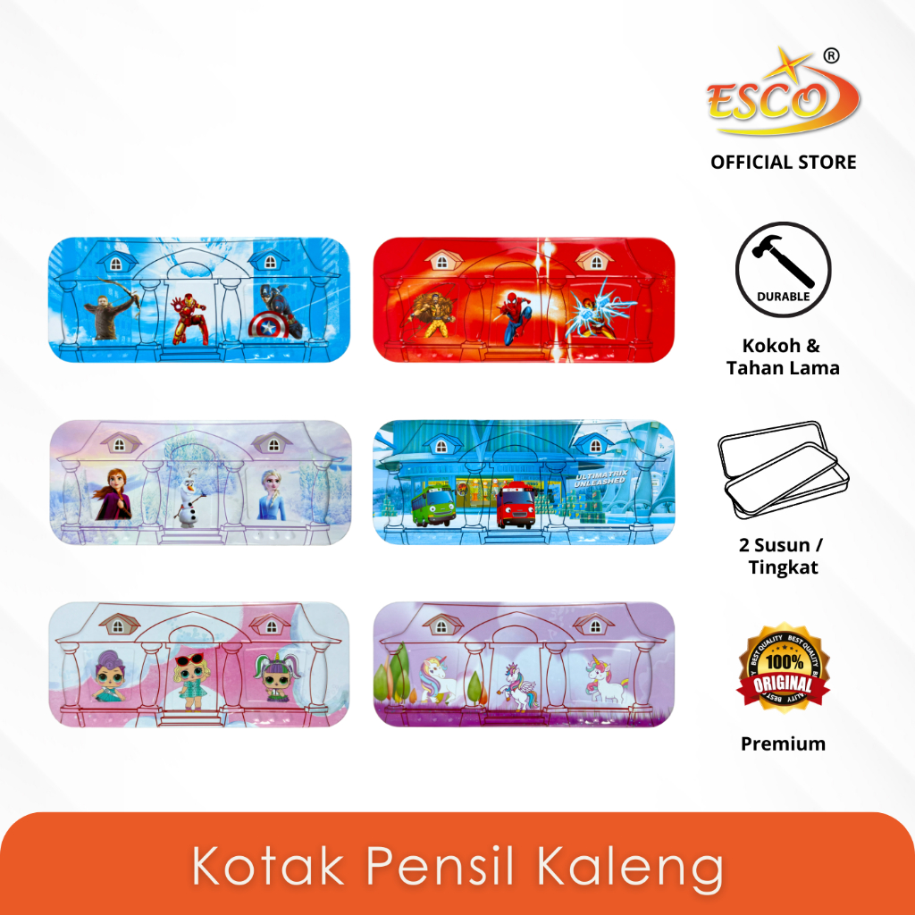 

ESCO Kotak Pensil Kaleng 2 Tingkat Karakter / Tempat Pensil Pena Fancy / Metal Pencil Case QZ-8351