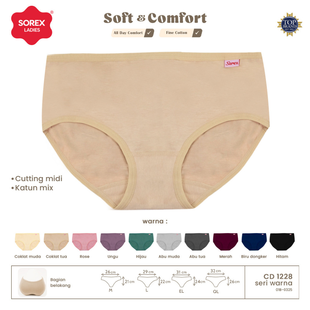 Sorex CD Basic Cutting Midi Katun Adem CD 1228 ( Harga Persatuan ) ( Warna Random )