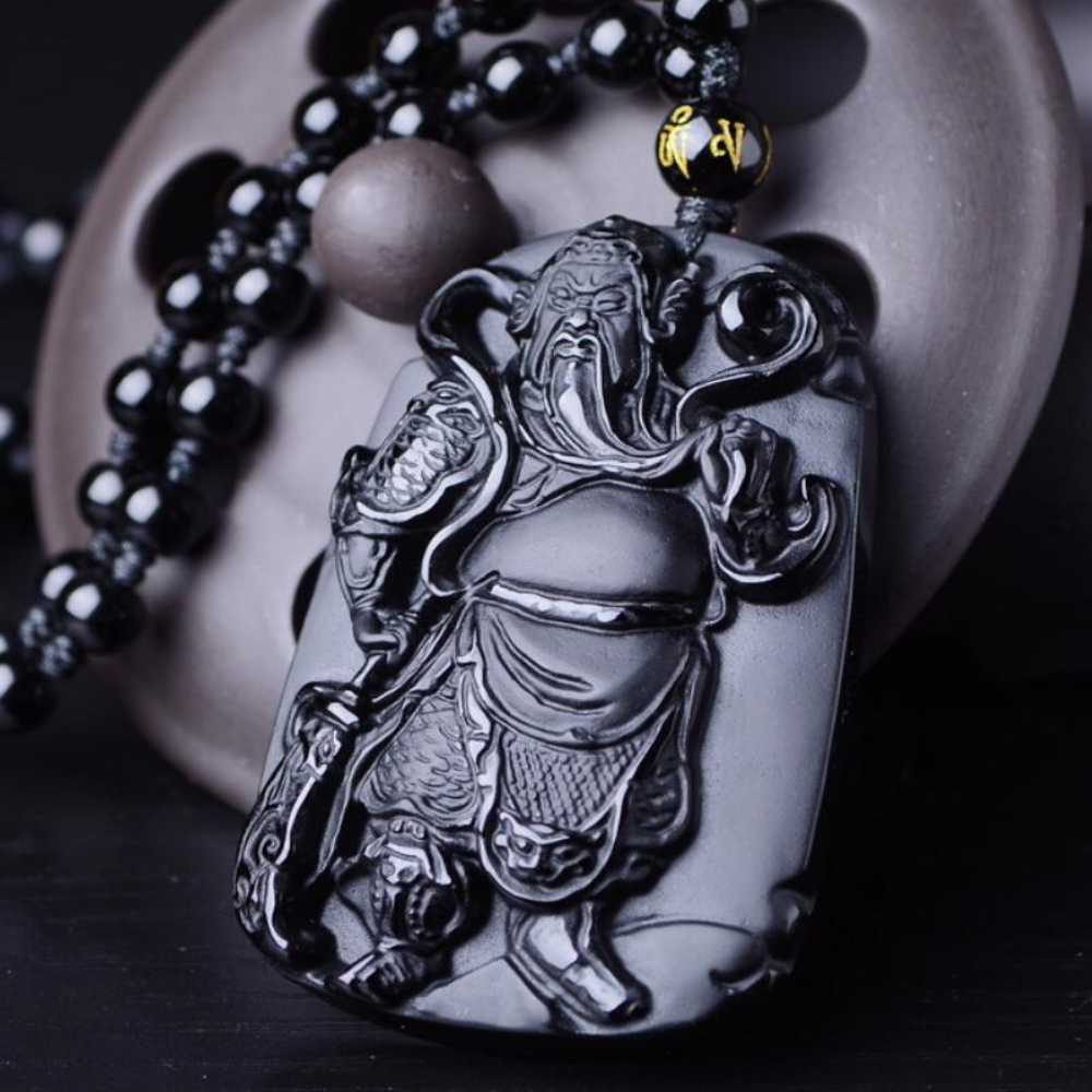 Kalung Ukir Kwan Kong Guan Yu Kuan Yu KwanKong Guan Gong Kwan Te Kong - Synthetic Black Jade Pendant