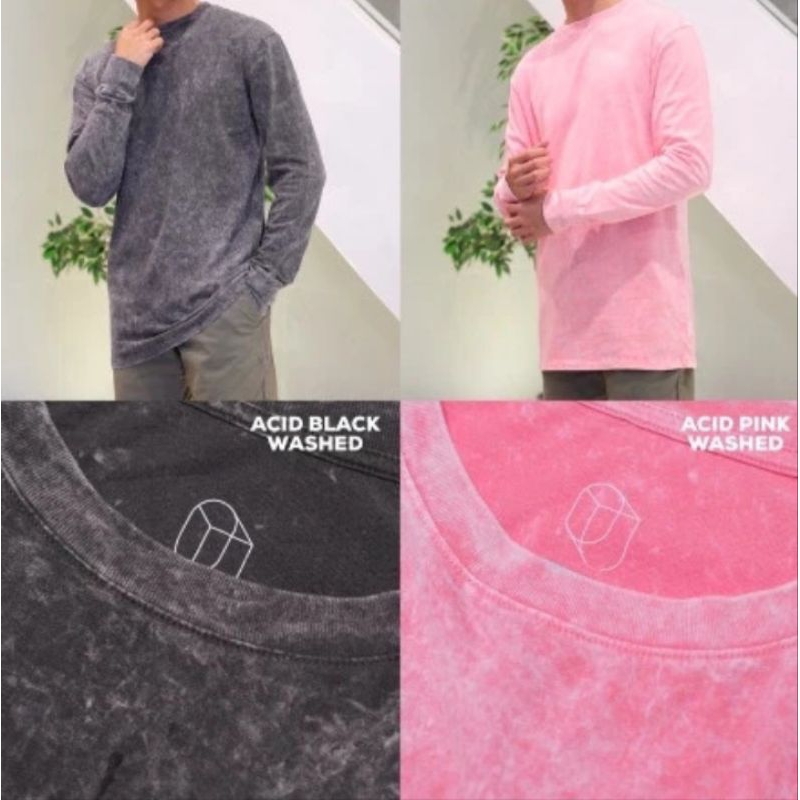 Original Use T-Shirt Long sleeve Pink washed Kaos pria polos lengan panjang branded
