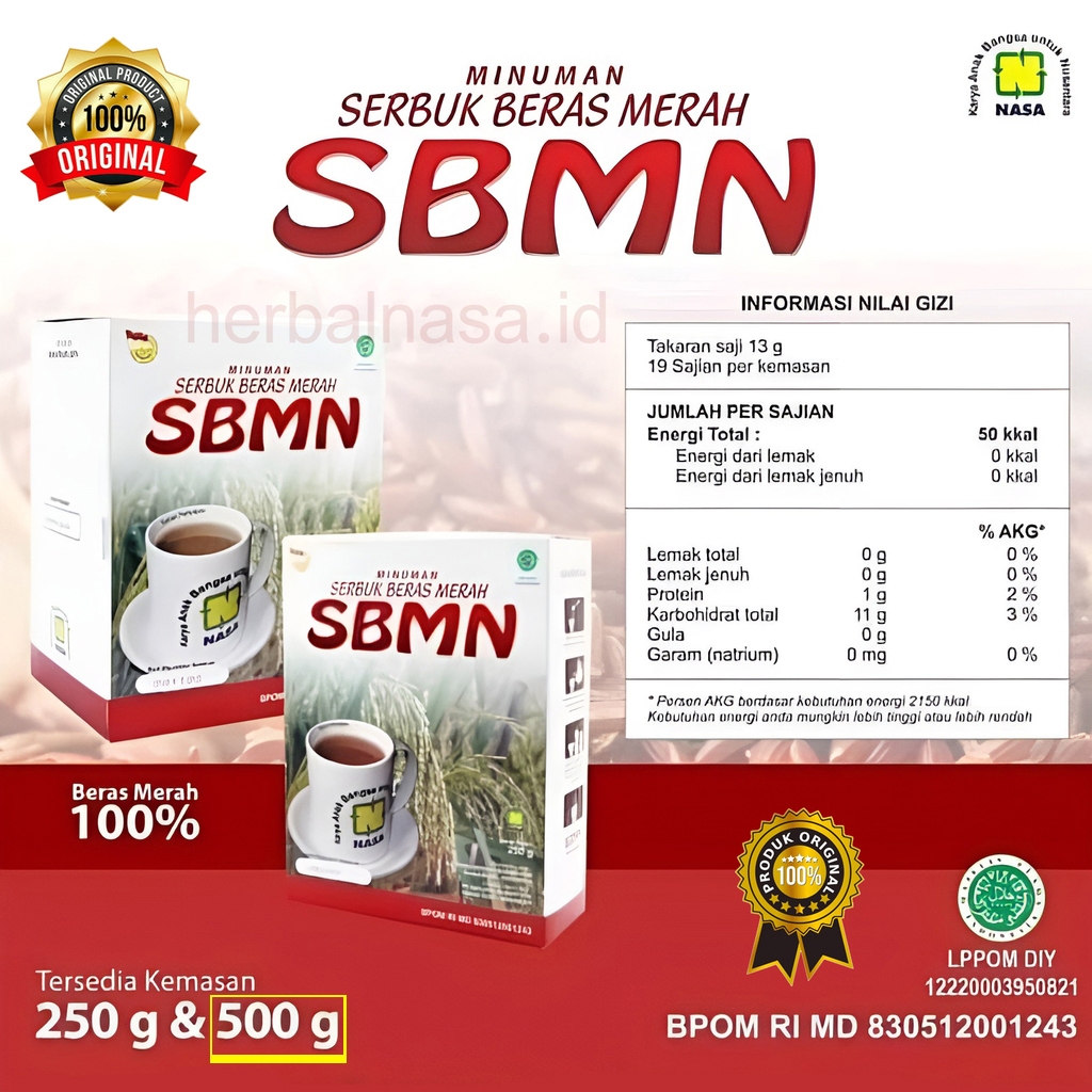 

100% ASLI Serbuk Beras Merah Instan Sehat Praktis untuk Diet & Diabetes Kemasan 500 SBMN Organik
