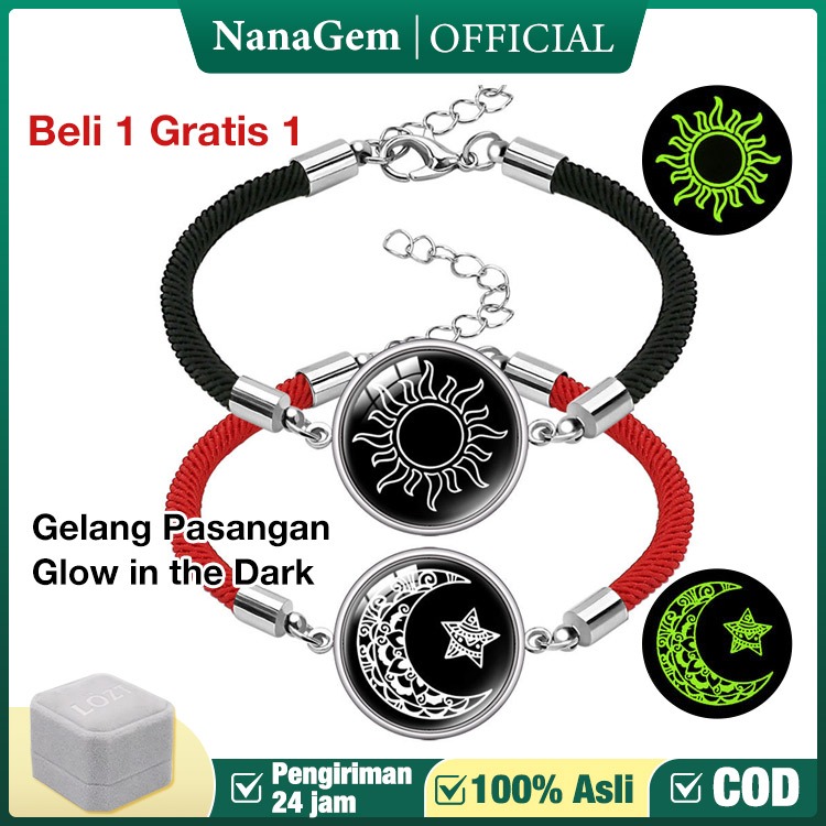 【Beli 1 Gratis 1】Gelang Bintang Bulan Glow in the Dark Couple Pasangan Titanium Gelang ldr Bergetar 