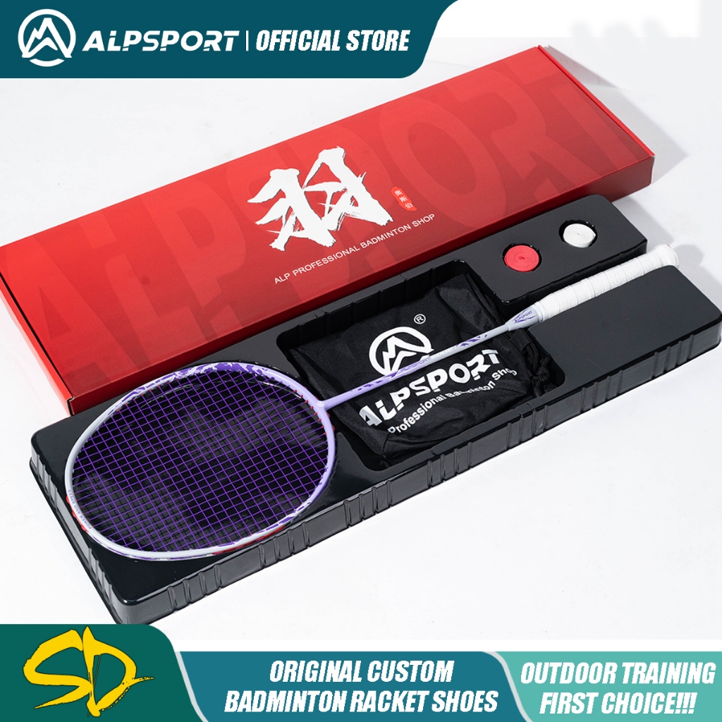 ALPSPORT New SD 4U Max 28LBS 100% Full Carbon Fiber Pro Raket Badminton Original Desain Strung Raket