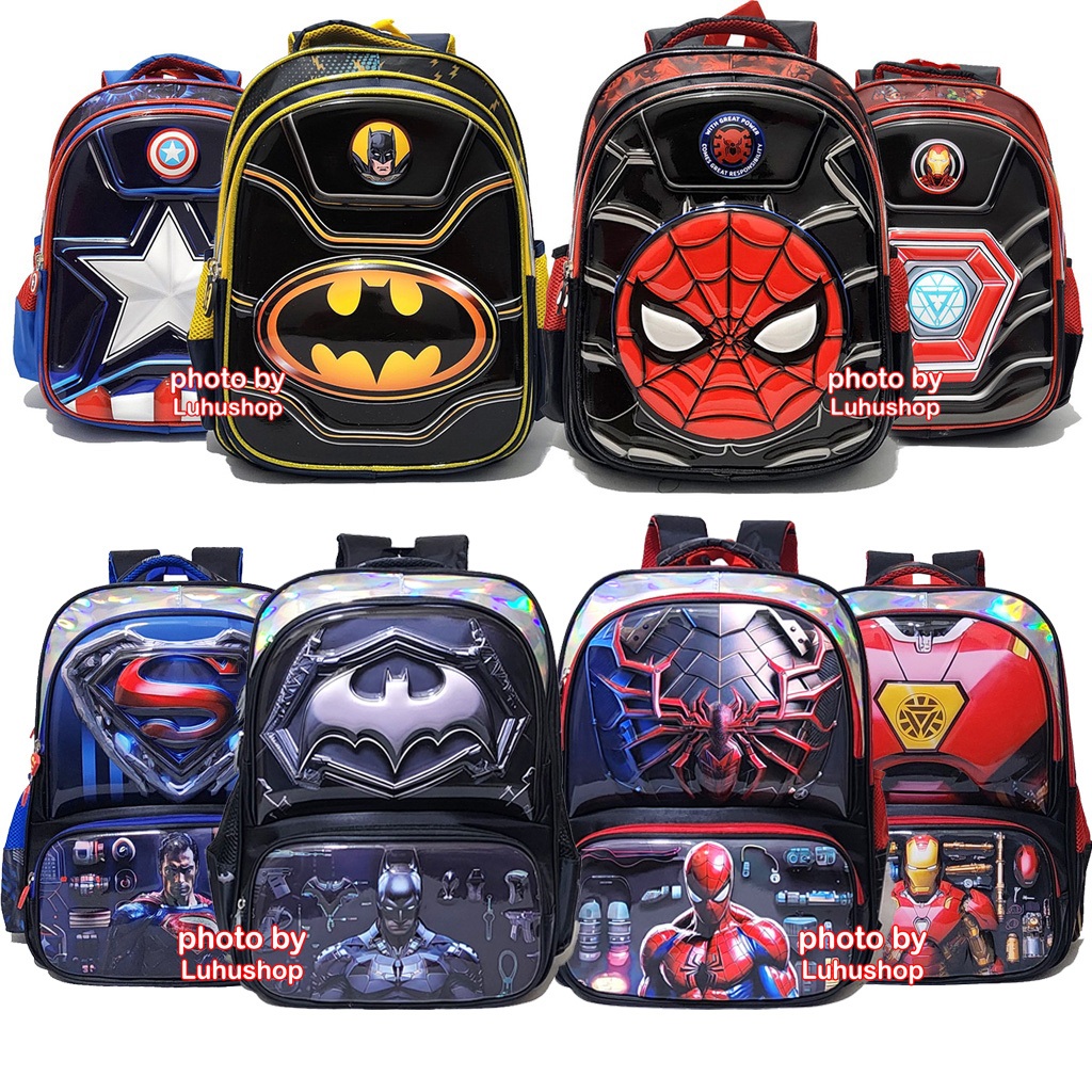 SD / TK Tas Anak Sekolah Laki Laki Ransel Timbul Glossy Superhero Batman Spiderman SUperman Kapten 1